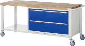 Fahrbare Werkbank Modell 8355, B 2000xT 700xH 880-1080mm, Buche-Massiv-Platte 40mm