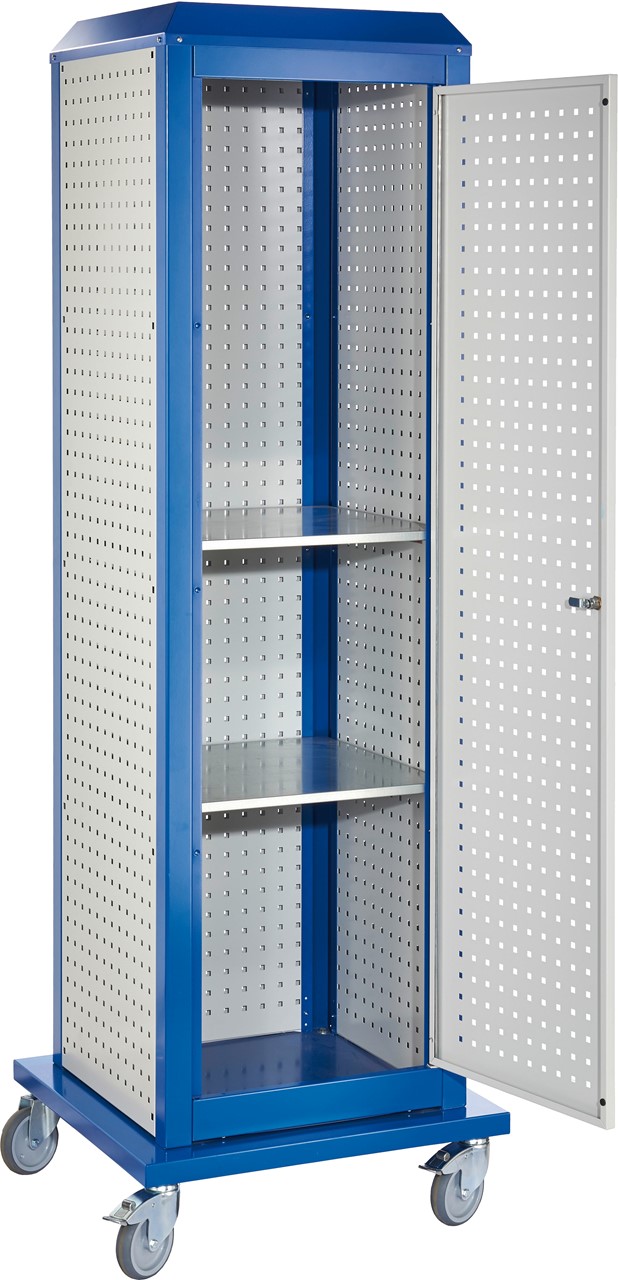Tooltower, 2175x700x700 mm HxBxT, mit 3 aussenliegende, 2 innenliegende Lochplatten, 1 Lochplattentüre, ganze Höhe, 2 Fachboden