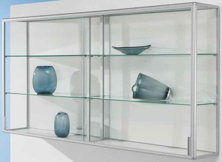 Wandvitrine 1020x1020x300 mm HxBxT mit 4-seitiger ESG-Verglasung, eckige Profile