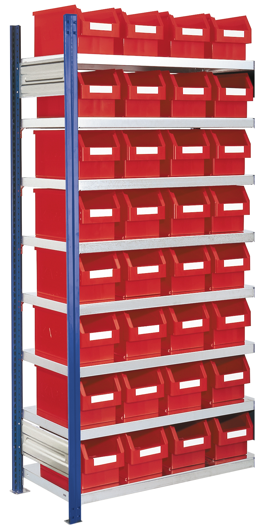 Sichtlagerkästen-Anbauregal, Modell 12, Profile RAL 5010 enzianblau