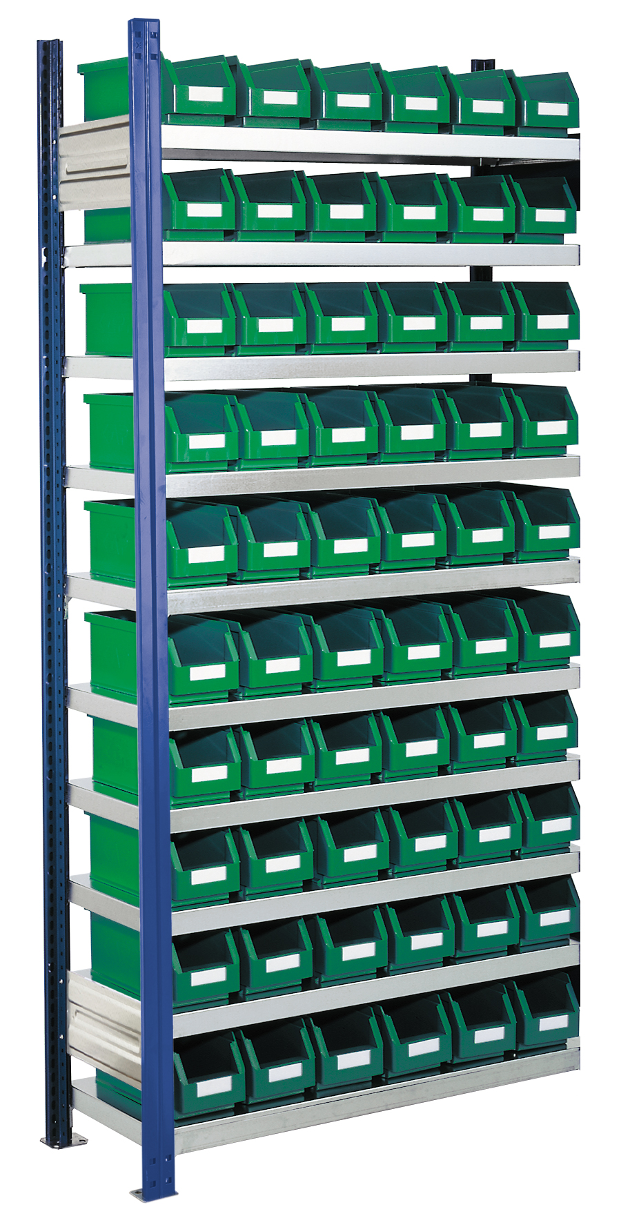 Sichtlagerkästen-Anbauregal, Modell 10, Profile RAL 5010 enzianblau