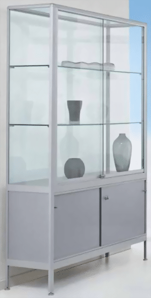 Standvitrine 1950x2000x500 mm HxBxT mit 5-seitiger ESG-Verglasung, eckige Profile