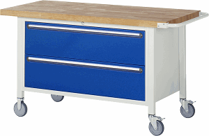 Fahrbare Werkbank Modell 8355, B 1500xT 700xH 880mm, Buche-Massiv-Platte 40mm