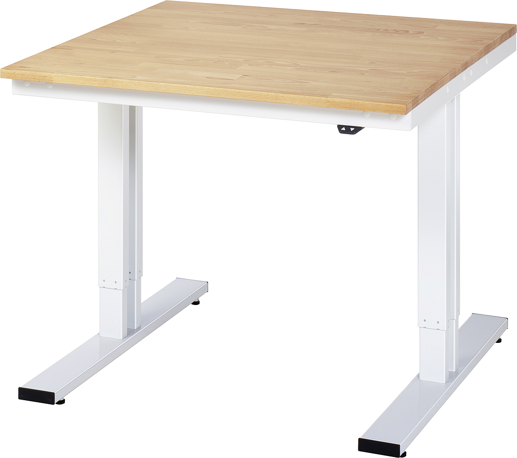 Arbeitstisch 1000x1000x720-1120 mm BxTxH mit Buche-Massiv-Platte 25 mm