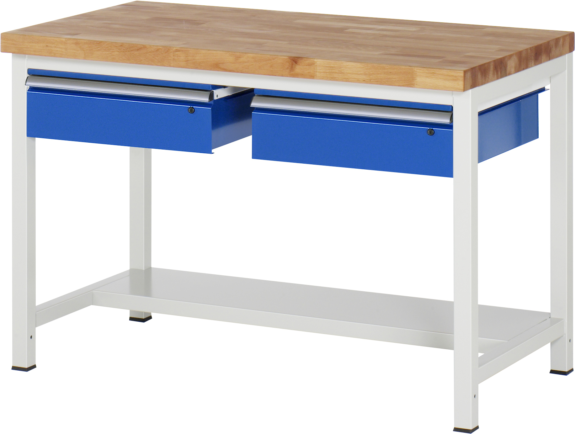Werkbank verstellbare Höhe, B 1250xT 700xH 840-1040mm, Buche-Massiv-Platte 40mm