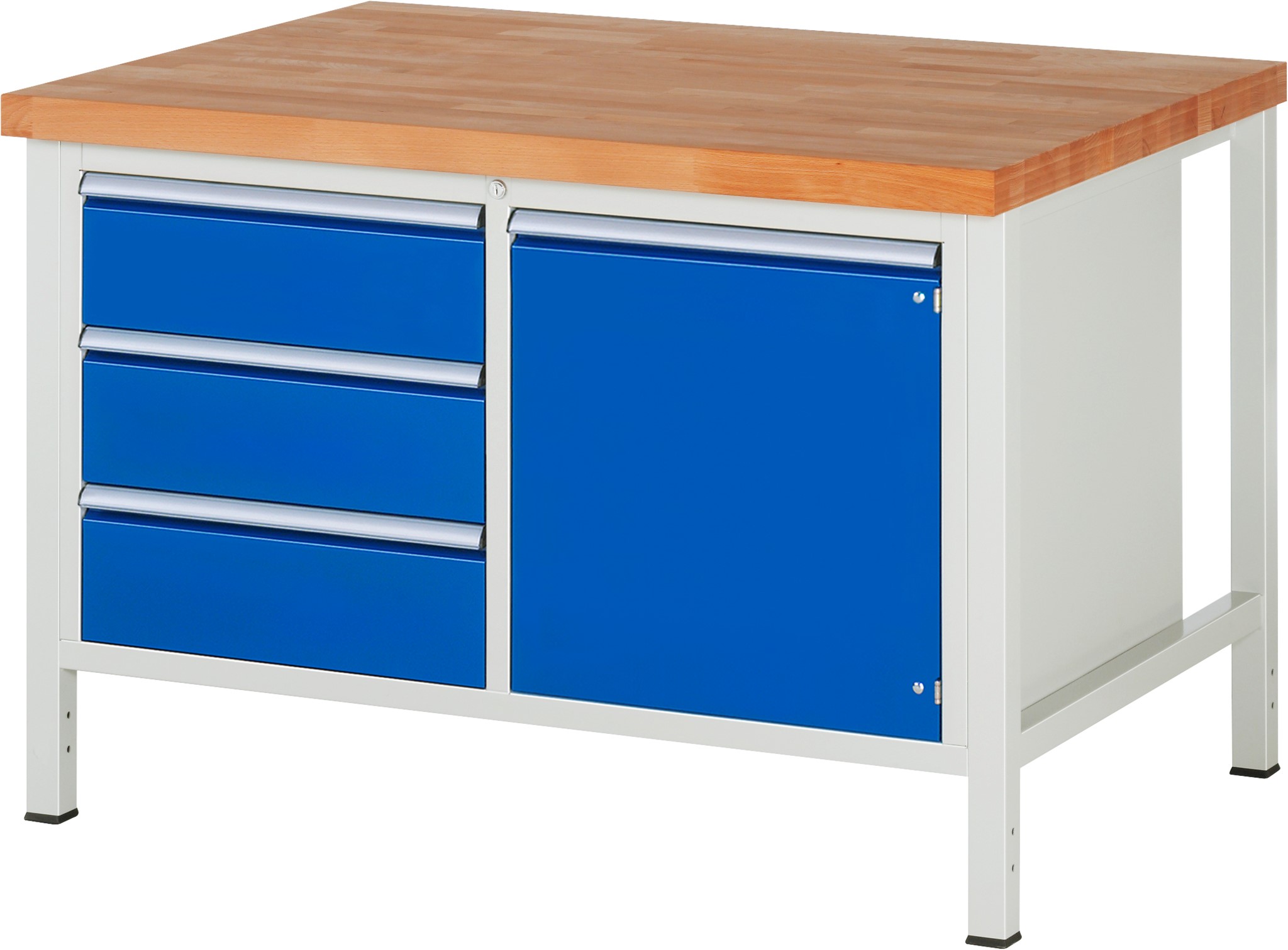 Werkbank Modell 8468, B 1250xT 900xH 840-1040mm, Buche-Massiv-Platte 40mm