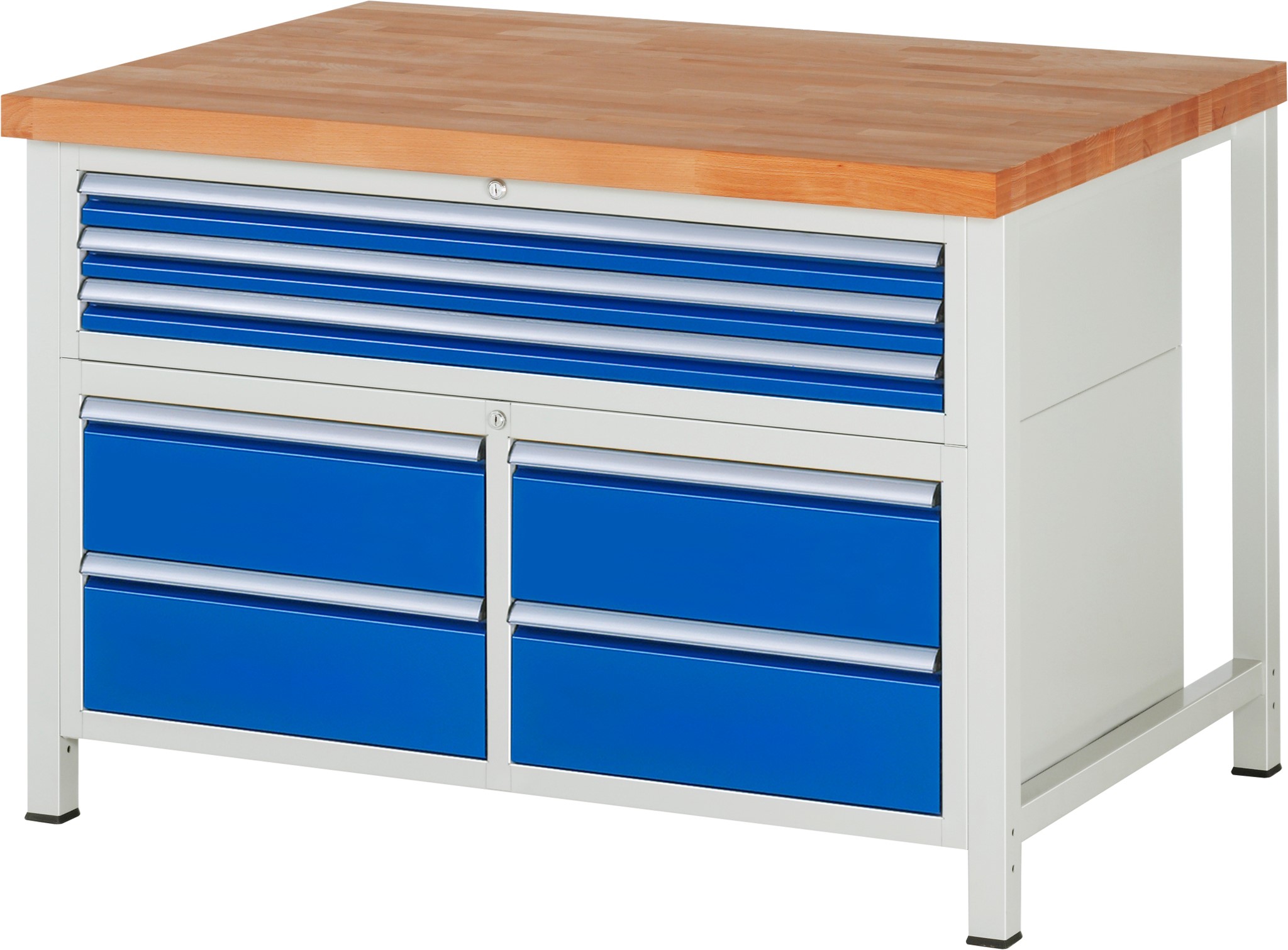 Werkbank Modell 8924, B 1250xT 900xH 840-1040mm, Buche-Massiv-Platte 40mm