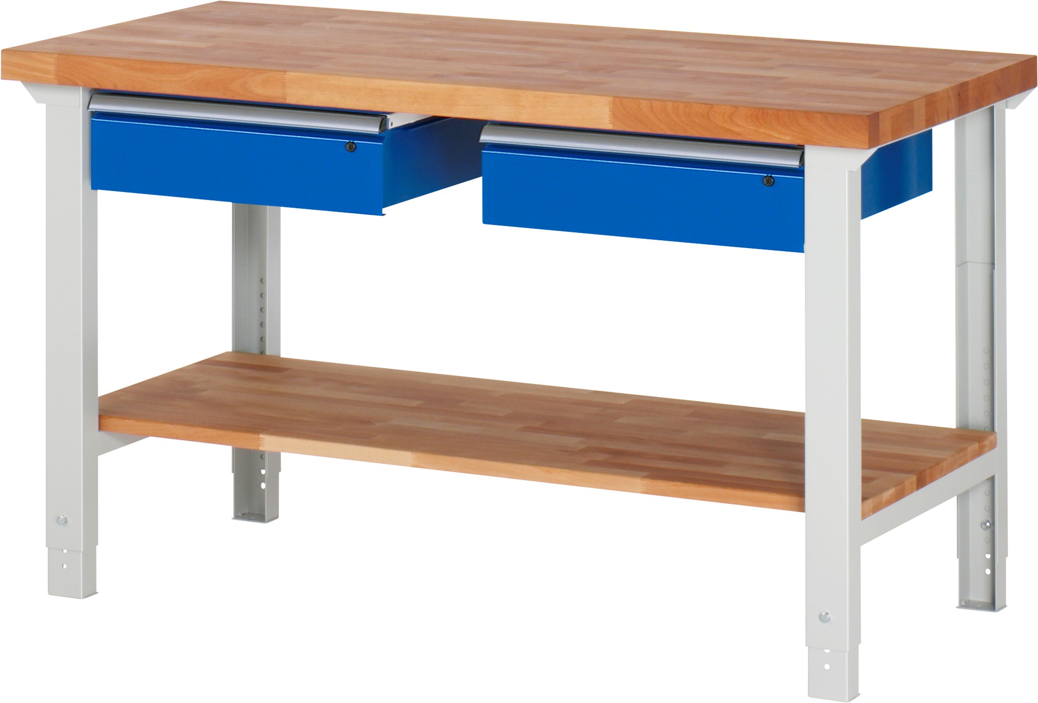 Werkbank Modell 7000, B 1500 x T 700 x H 790-1140 mm, Buche-Massiv-Platte 40 mm
