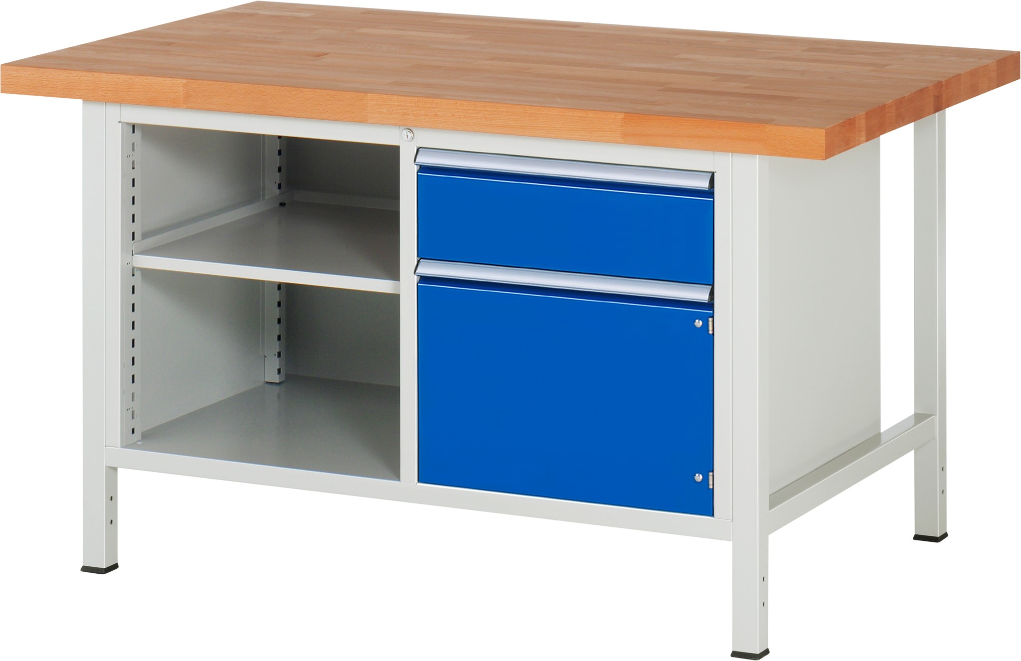 Werkbank Modell 8461, B 1500xT 900xH 840-1040mm, Buche-Massiv-Platte 40mm