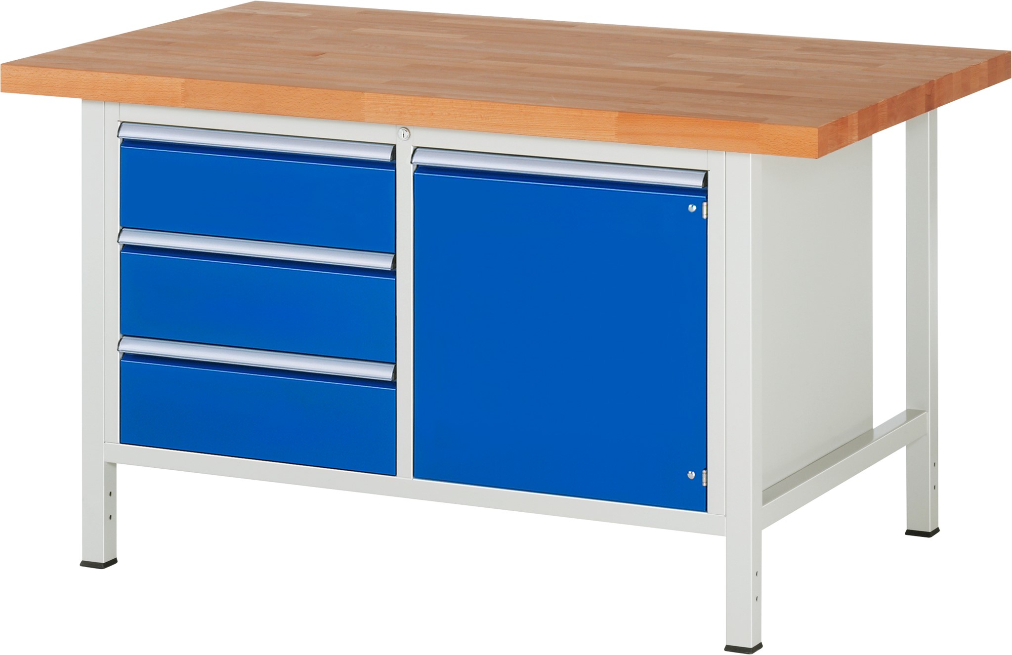 Werkbank Modell 8468, B 1500xT 900xH 840-1040mm, Buche-Massiv-Platte 40mm