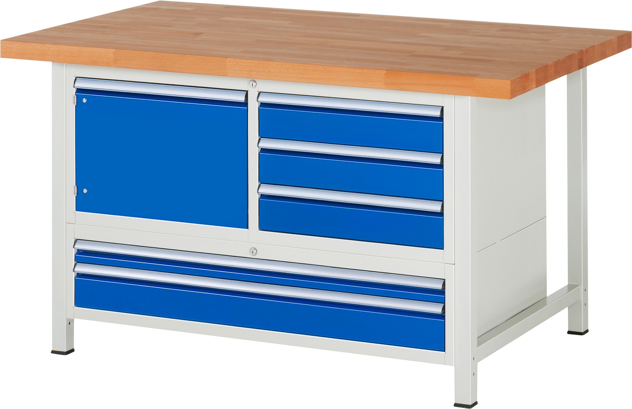 Werkbank Modell 8932, B 1500xT 900xH 840-1040mm, Buche-Massiv-Platte 40mm