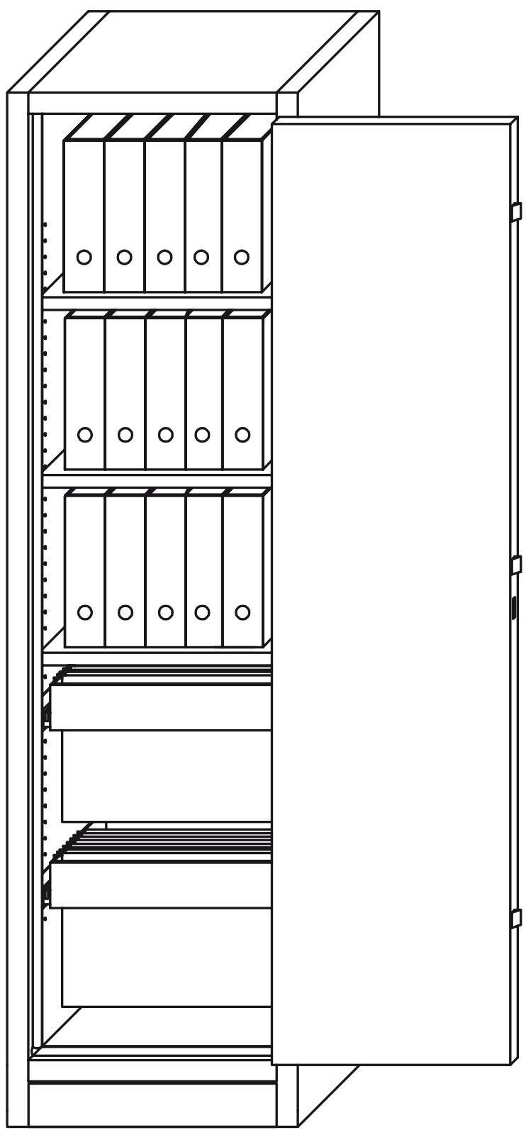 Aktenschrank PRIO 90, 1964x576x491 mm HxBxT, 90 Minuten feuerresistent mit Hängeregister