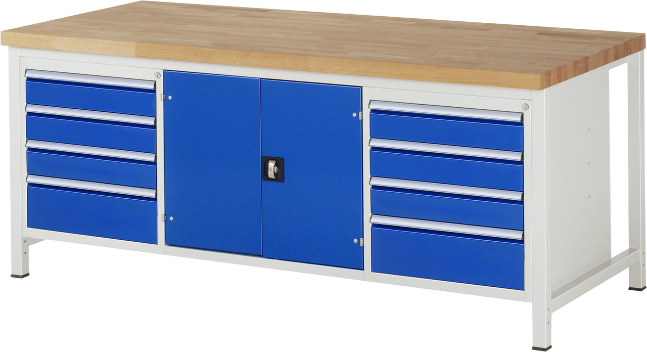 Werkbank Modell 8909, B 2000xT 900xH 840-1040mm, Buche-Massiv-Platte 40mm