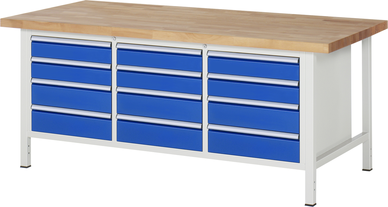 Werkbank Modell 8579, B 2000xT 900xH 840-1040mm, Buche-Massiv-Platte 40mm