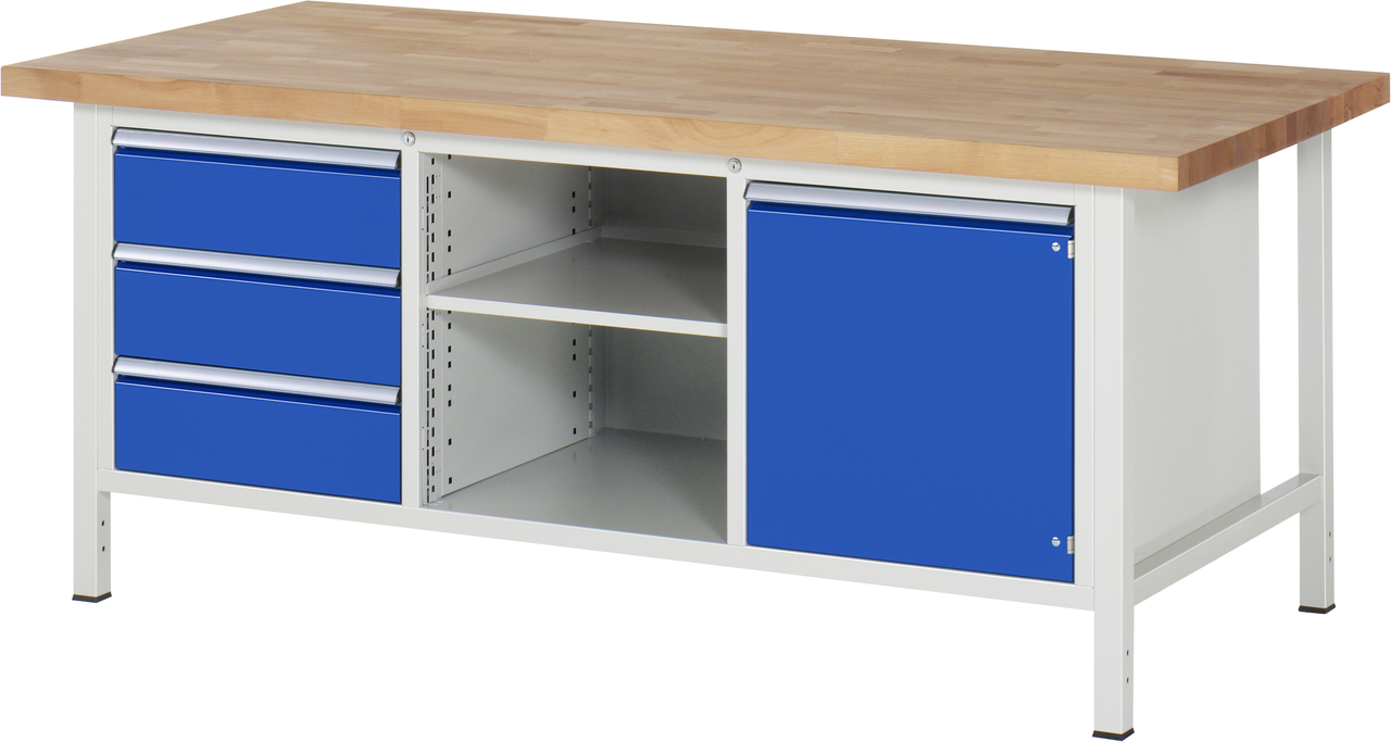 Werkbank Modell 8563, B 2000xT 900xH 840-1040mm, Buche-Massiv-Platte 40mm