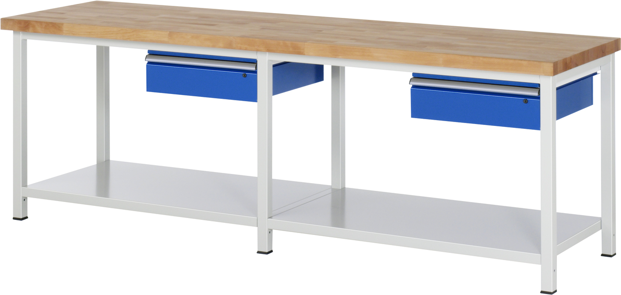Werkbank fixe Höhe, B 2500xT 700xH 840mm, Buche-Massiv-Platte 40mm