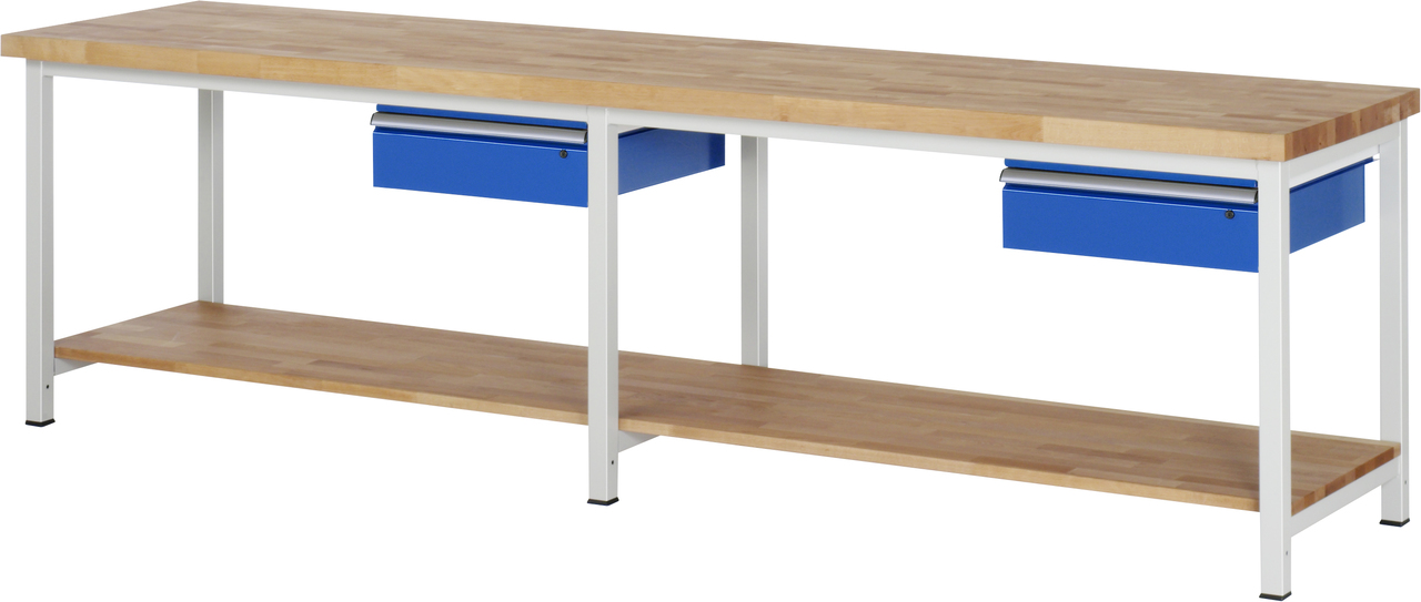 Werkbank fixe Höhe, B 3000xT 700xH 840mm, Buche-Massiv-Platte 40mm