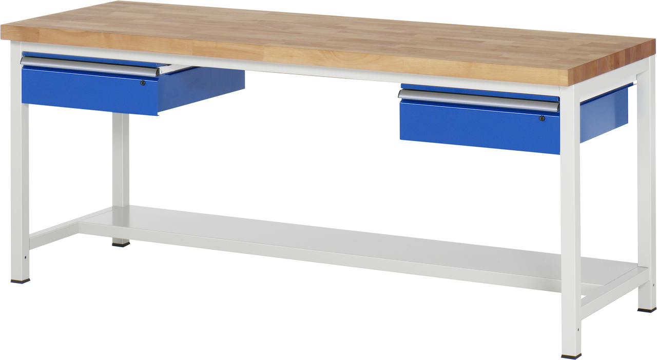 Werkbank verstellbare Höhe, B 2000xT 900xH 840-1040mm, Buche-Massiv-Platte 40mm