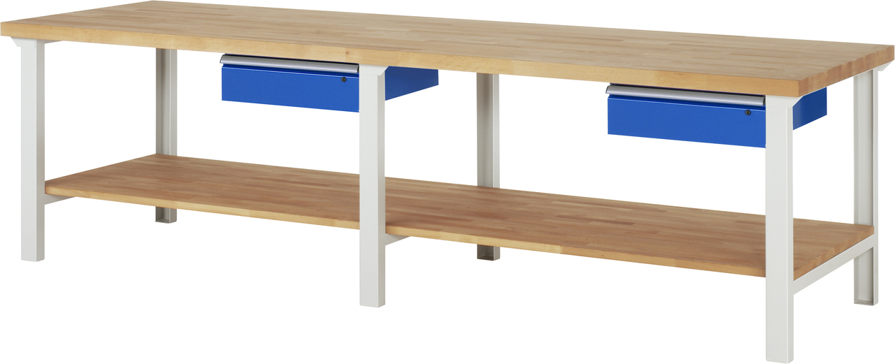 Werkbank Modell 7002, B 3000 x T 900 x H 840 mm, Buche-Massiv-Platte 40 mm