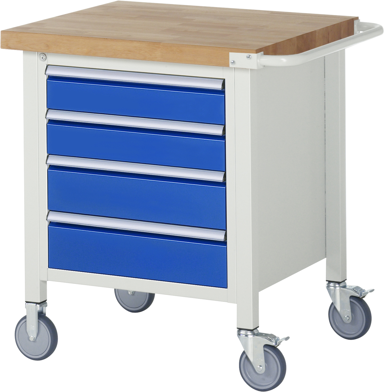 Fahrbare Werkbank, B 750xT 700xH 880-1080mm, Buche-Massiv-Platte 40mm