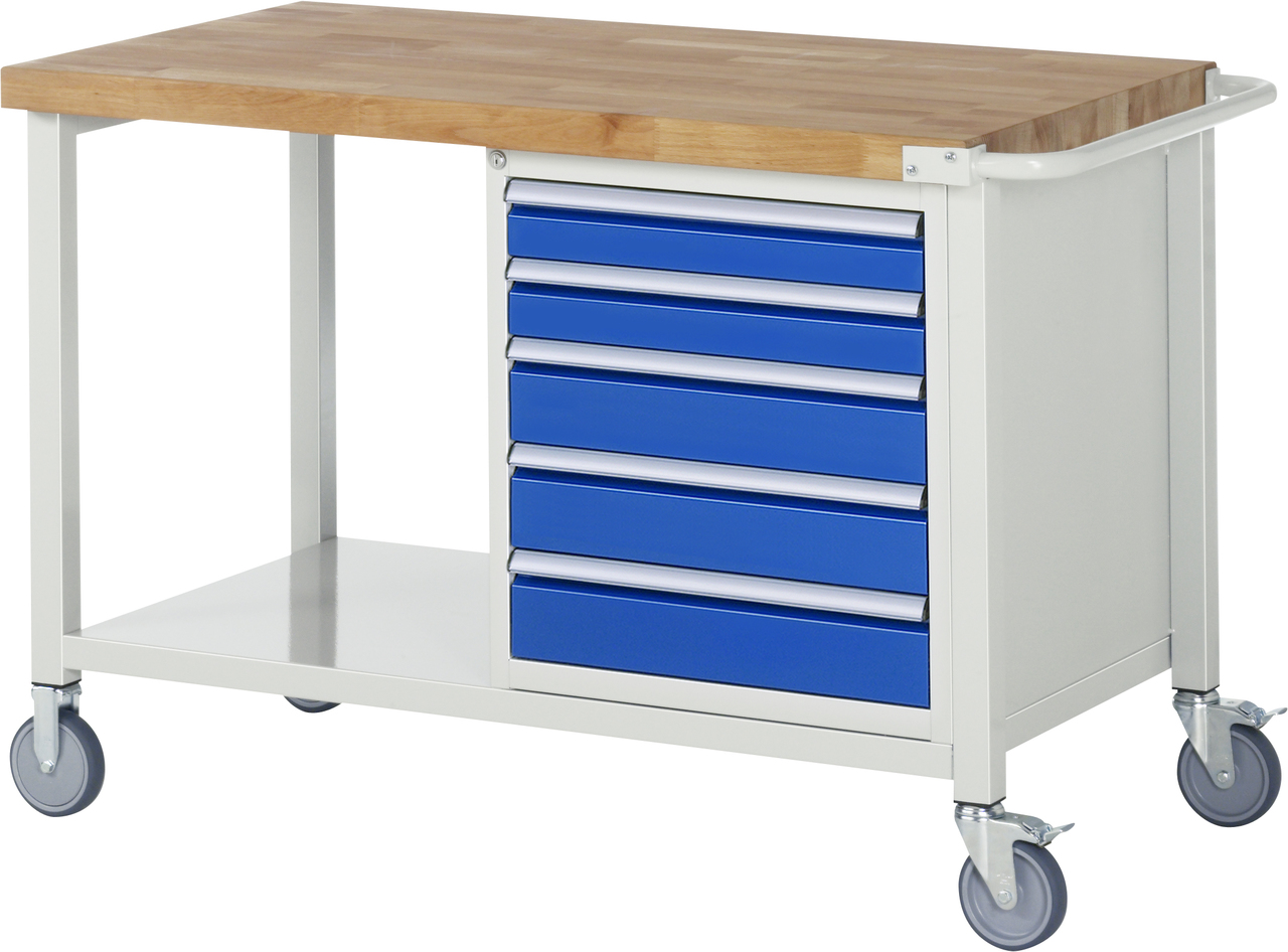 Fahrbare Werkbank Modell 8171, B 1250xT 700xH 880mm, Buche-Massiv-Platte 40mm