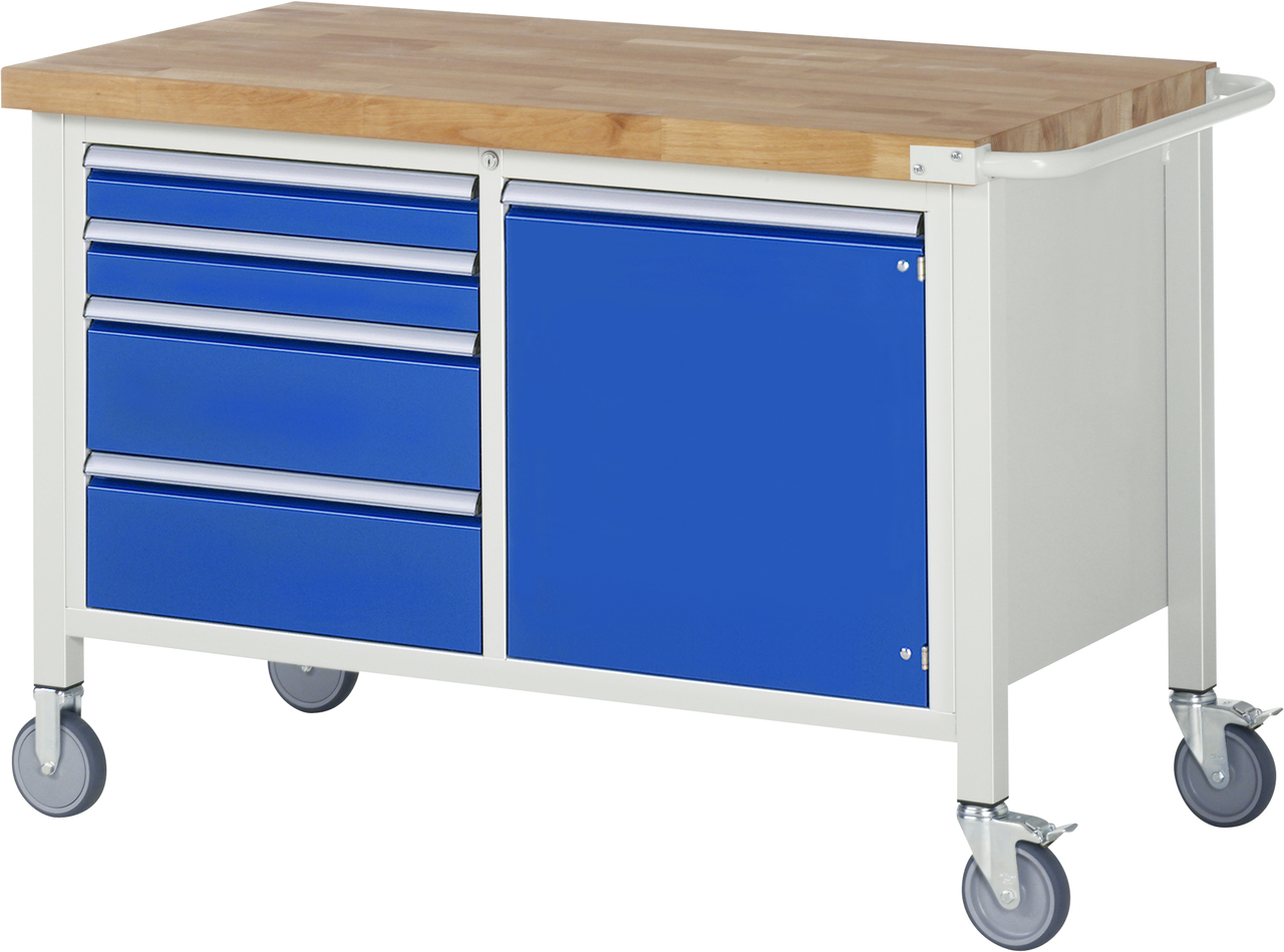 Fahrbare Werkbank Modell 8470, B 1250xT 700xH 880mm, Buche-Massiv-Platte 40mm
