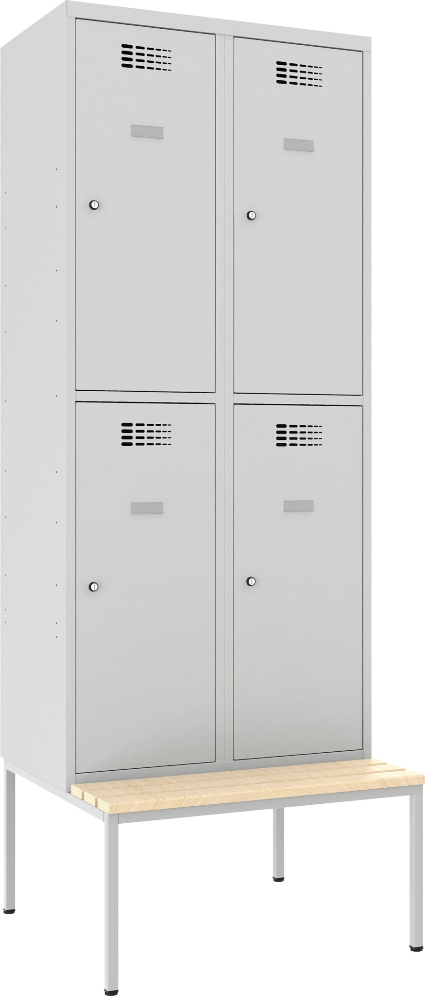 Garderobenschrank Breite 800 mm, 2 Abteile auf untergebauter Sitzbank