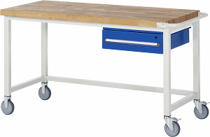 Fahrbare Werkbank Modell 8001, B 1500xT 700xH 880mm, Buche-Massiv-Platte 40mm