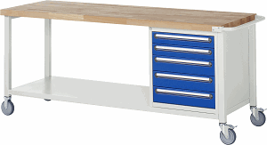 Fahrbare Werkbank Modell 8171, B 2000xT 700xH 880mm, Buche-Massiv-Platte 40mm