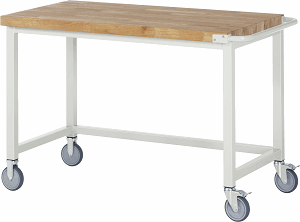 Fahrbare Werkbank Modell 8000, B 1250xT 700xH 880-1080mm, Buche-Massiv-Platte 40mm