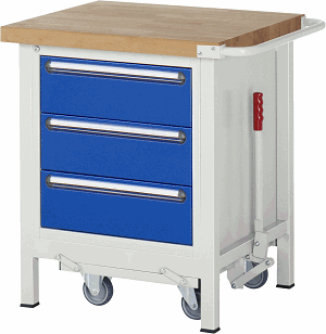 Werkbank mit absenkbarem Fahrgestell Modell 8157, B 750xT 700xH 880mm, Buche-Massiv-Platte 40mm